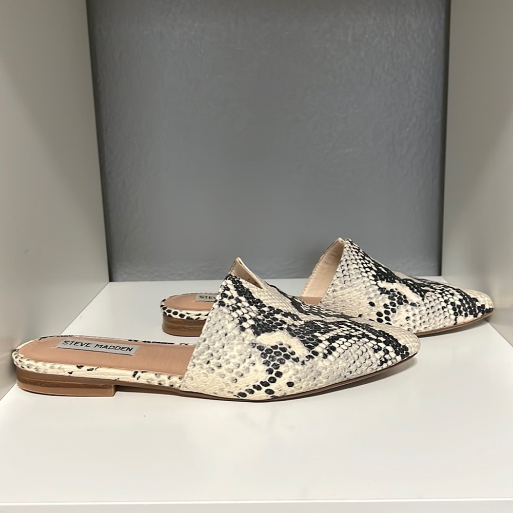 Steve Madden Ally Flats Slide Mule In Cream Snake… - image 1